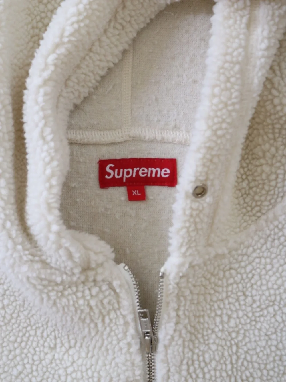Supreme XL Sherpa Fleece Hoodie Half-Zip Ivory Cream Men's Unisex Pullover